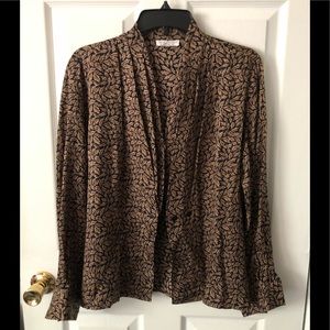 Laura Leigh, black/brown, small leaf print, blouse, Women’s Size M